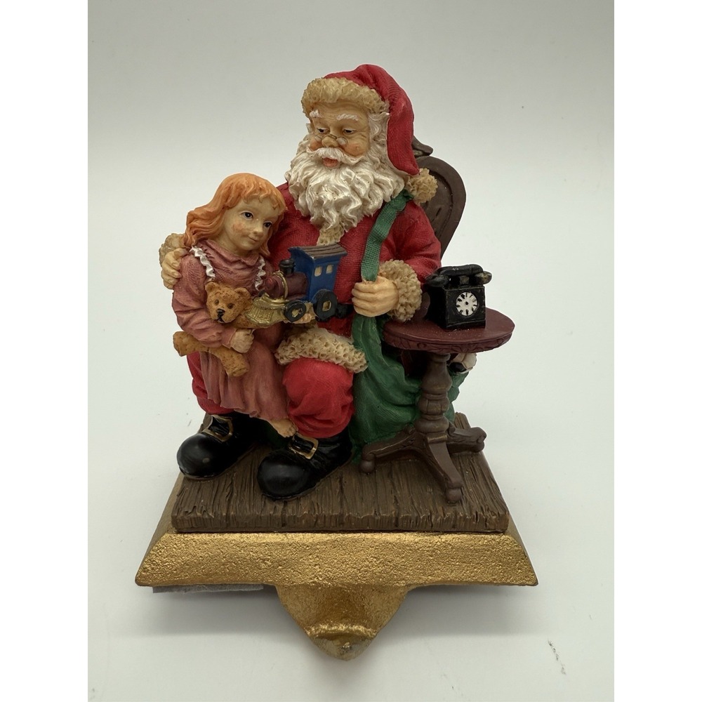 Christmas Stocking Holiday Mantel Holder Hanger Santa & Little Girl